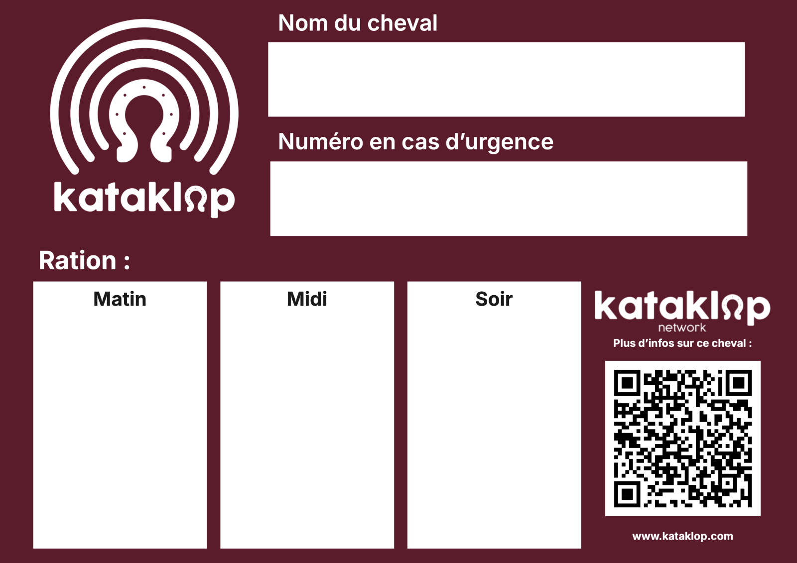 Plaque de box Kataklop 3 — fond bordeaux profond, logo et texte blancs