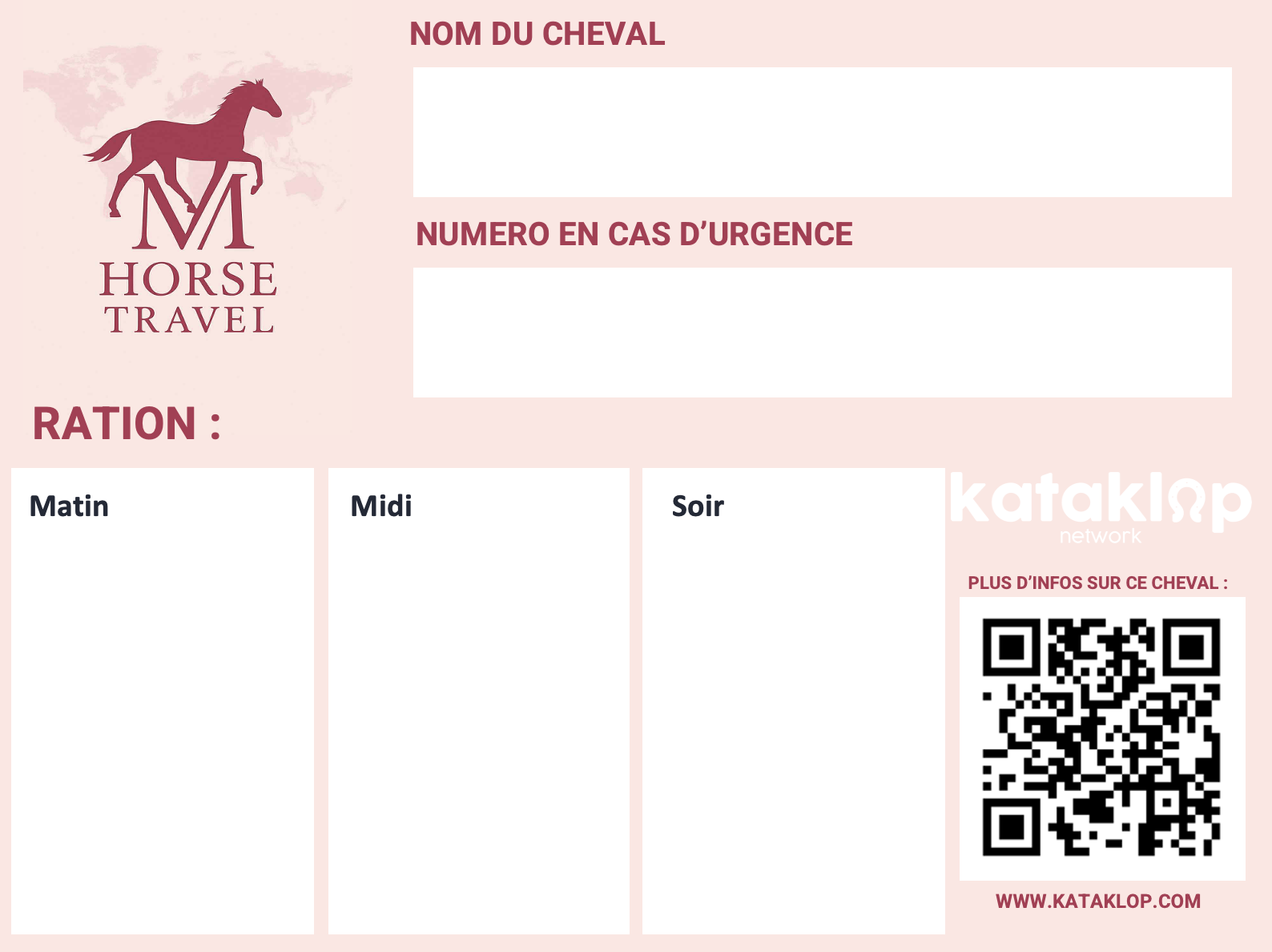 Plaque de box MHorse Travel — design rose et bordeaux